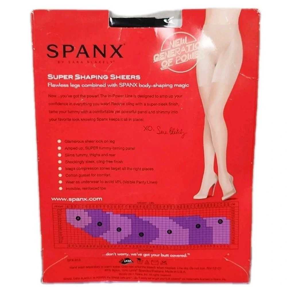 Spanx Super Shaping Sheers In-Power Line Black Tights Size D 913 Tummy Control